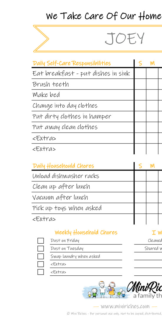 Image showing a sample of the chore chart fillable form.