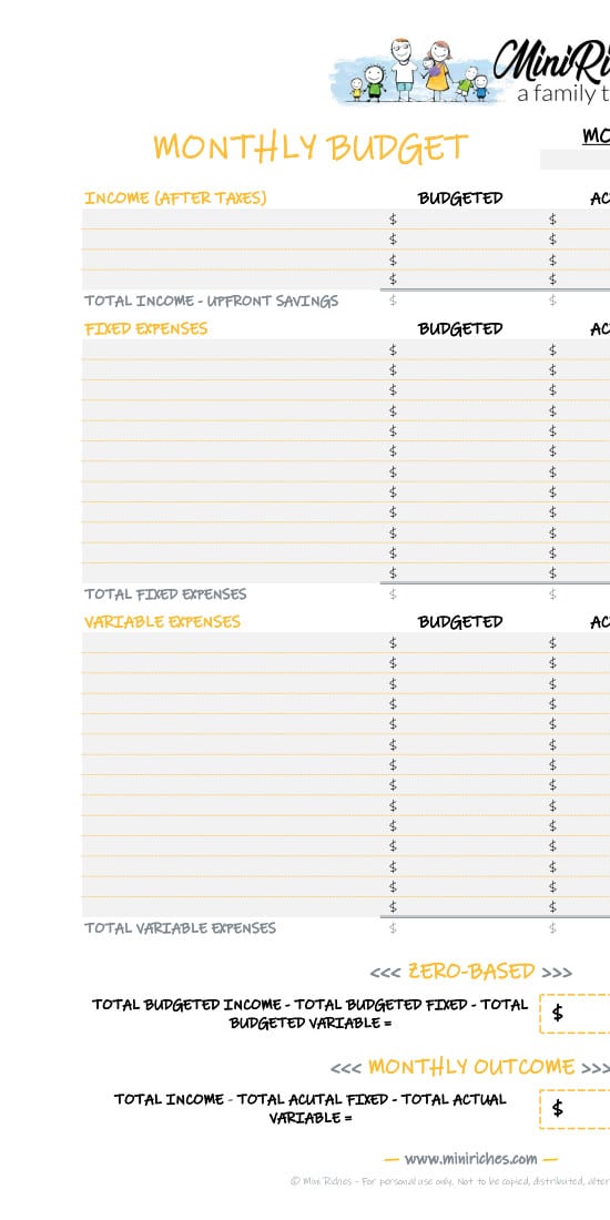 Sample image of blank monthly budget printable.