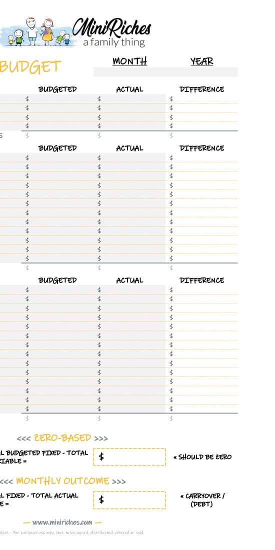Sample image of blank monthly budget printable.