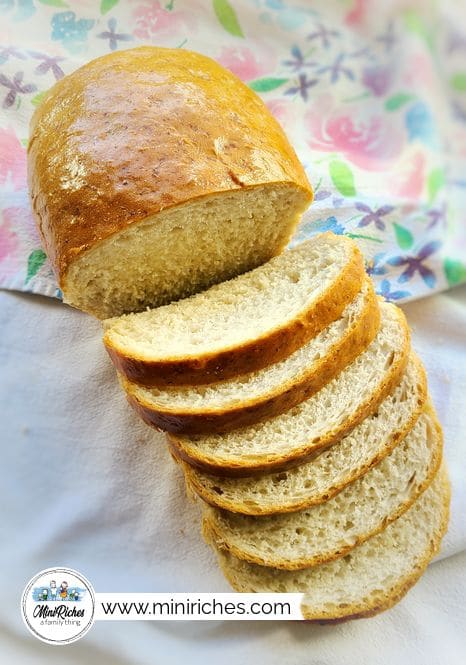 A photo showing a sliced loaf of easy homemade bread.